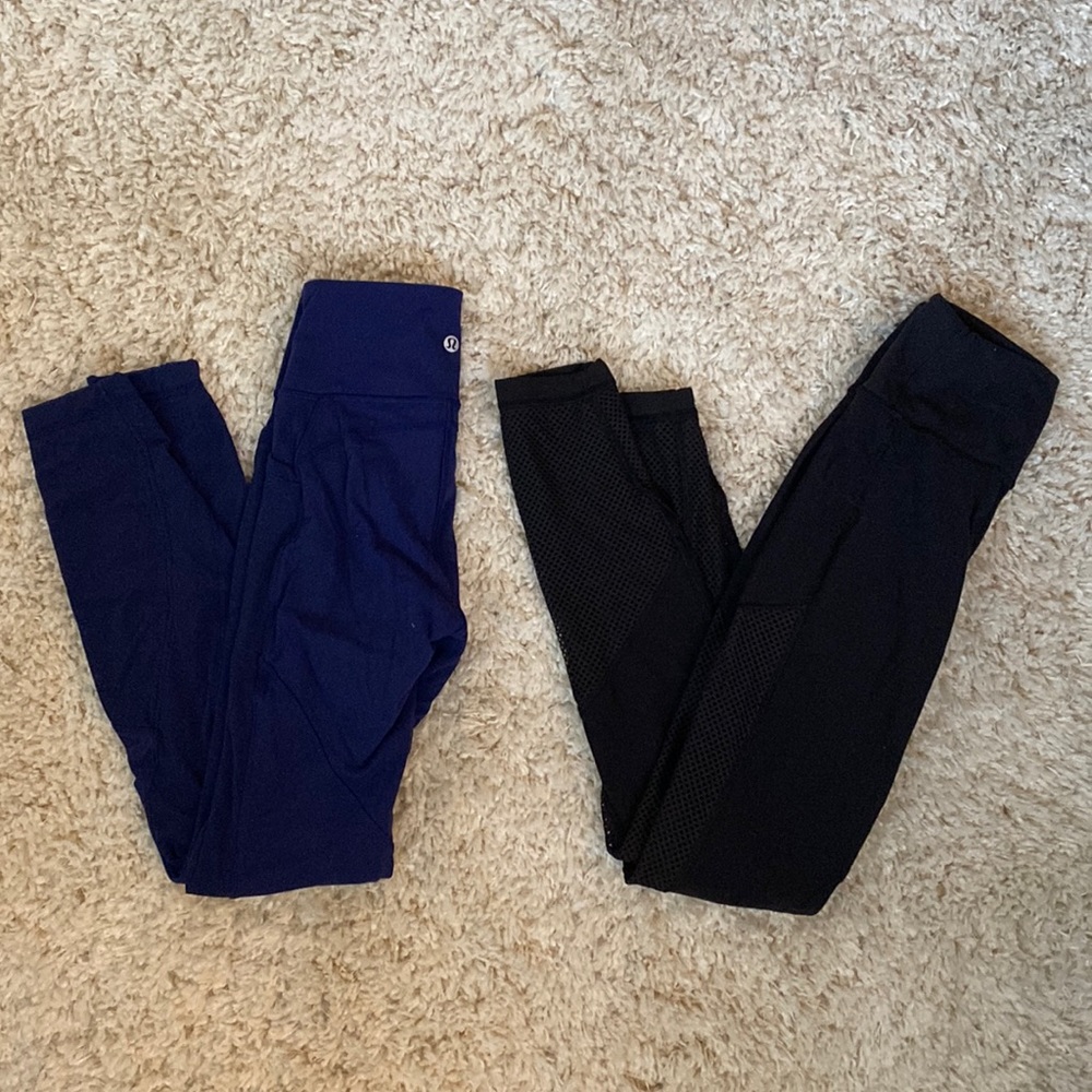 Black & Blue Lululemon Full Length Tights with Pockets